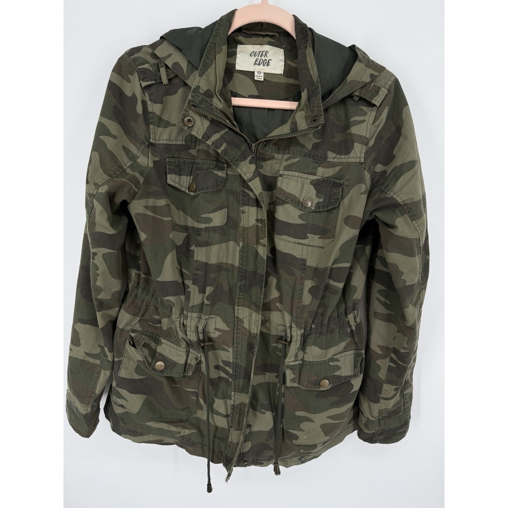 Outer Edge Womens Camo Utility Jacket M‎ Hooded Anorak Camouflage Field Coat Med
